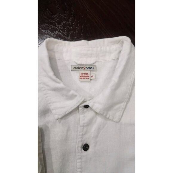 Carbon 2 Cobalt Linen Cotton Blend Button Down Shirt White Men Sz XL Long Sleeve - Picture 2 of 9